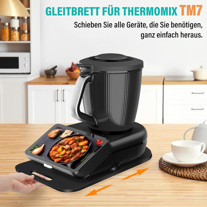 Acryl Gleitbrett für Thermomix TM7 – Mit Einem Griff + Verschiebbar Rutschfest Gummistopfen des Schn