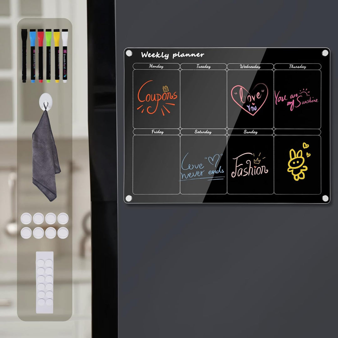 Acrylic Wochenplaner Magnetisch,Wochenplaner abwischbar für Kühlschrank,15.74x11.81 Zoll Wiederverwe