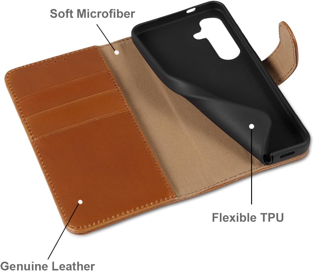 LENSUN Lederhülle für Samsung Galaxy S25 Echtleder, Handyhülle [Brieftasche][RFID Schutz][Standfunkt