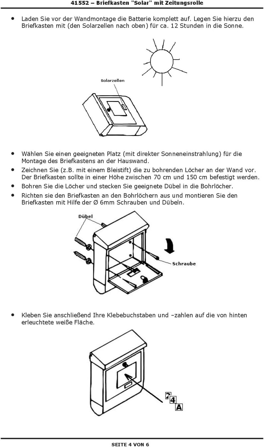DEMA Briefkasten Solar mit Zeitungsrolle – Wetterfester Edelstahl Briefkasten mit integrierter Solar
