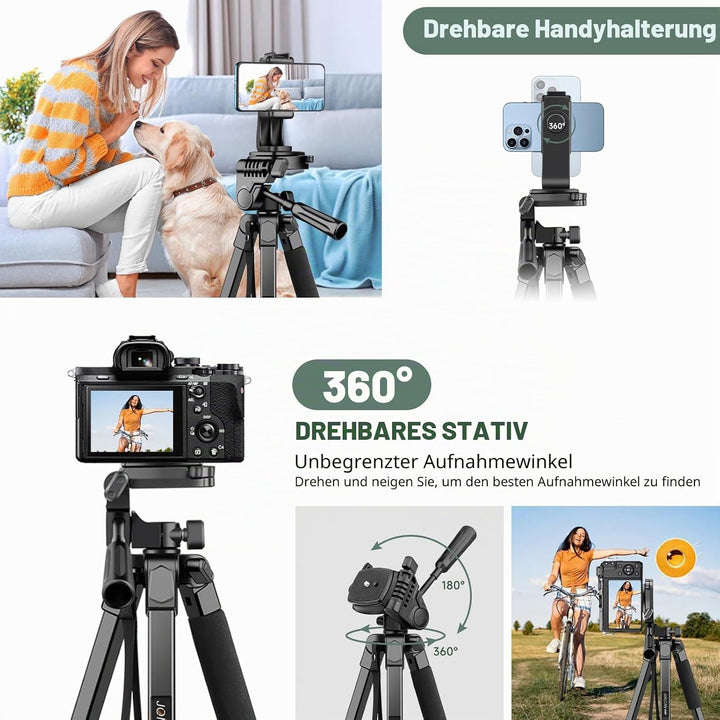 JOILCAN Kamera Stativ, 210.8cm leichtes Handy Stativ für Smartphone & Selfie Stick mit 360°Kugelkopf