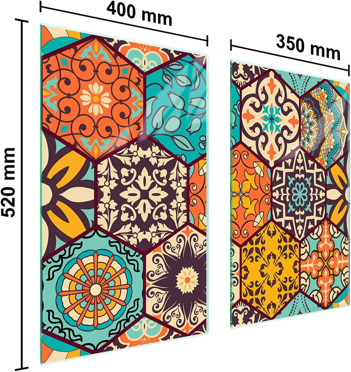 TMK ArtDeko Herdabdeckplatte 2 Teilig 35x52 + 40x52 cm - Spritzschutz Herdabdeckung – Herdschutz aus