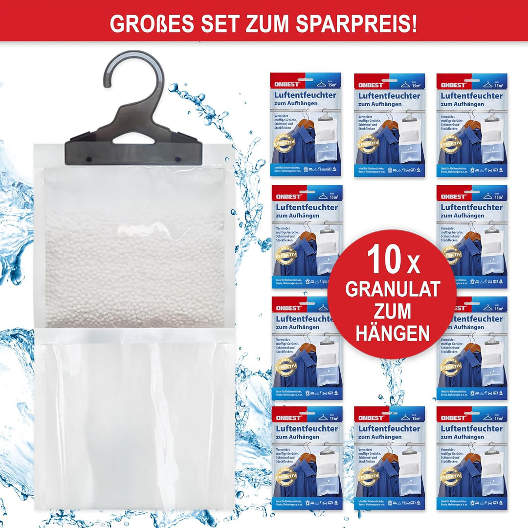 ONBEST XXL Luftentfeuchter Beutel 10x500 ml Beutel - Luftentfeuchter Set zum Aufhängen – Schrank Gra