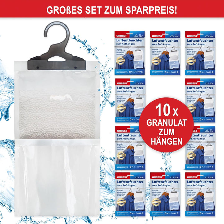 ONBEST XXL Luftentfeuchter Beutel 10x500 ml Beutel - Luftentfeuchter Set zum Aufhängen – Schrank Gra