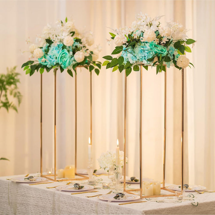 Sziqiqi 2 Stück Hochzeit Mittelstücke Gold Vasen- Hoch Blumenständer Metall Bodenvase Säule Geometri