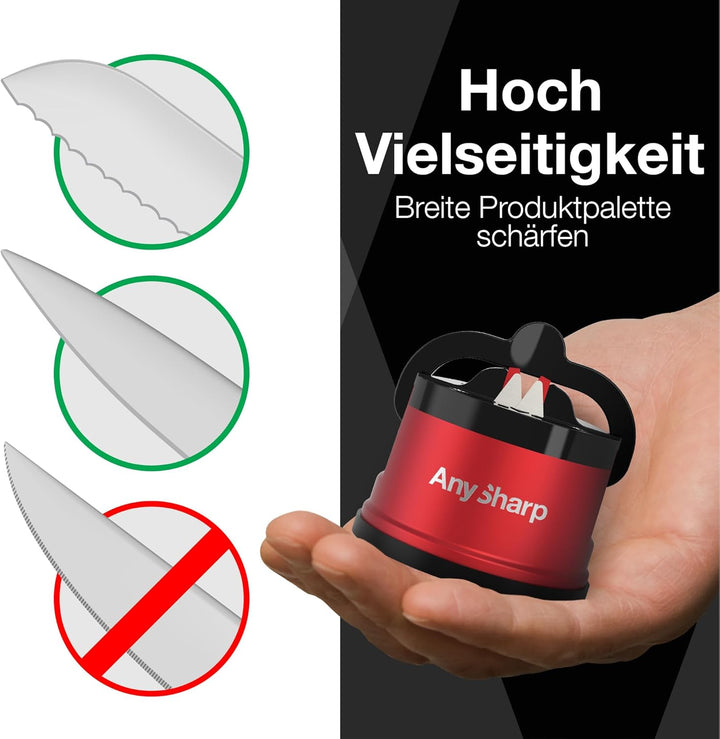 AnySharp Pro Metall Messerschärfer, Freihändige Sicherheit, PowerGrip Saugnapf, Schärft alle Küchenm