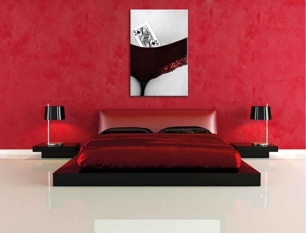 Spielkarte Pik Dame in Höschen von Frau, Format: 70x100 auf hochkantiges Leinwand, XXL riesige Bilde