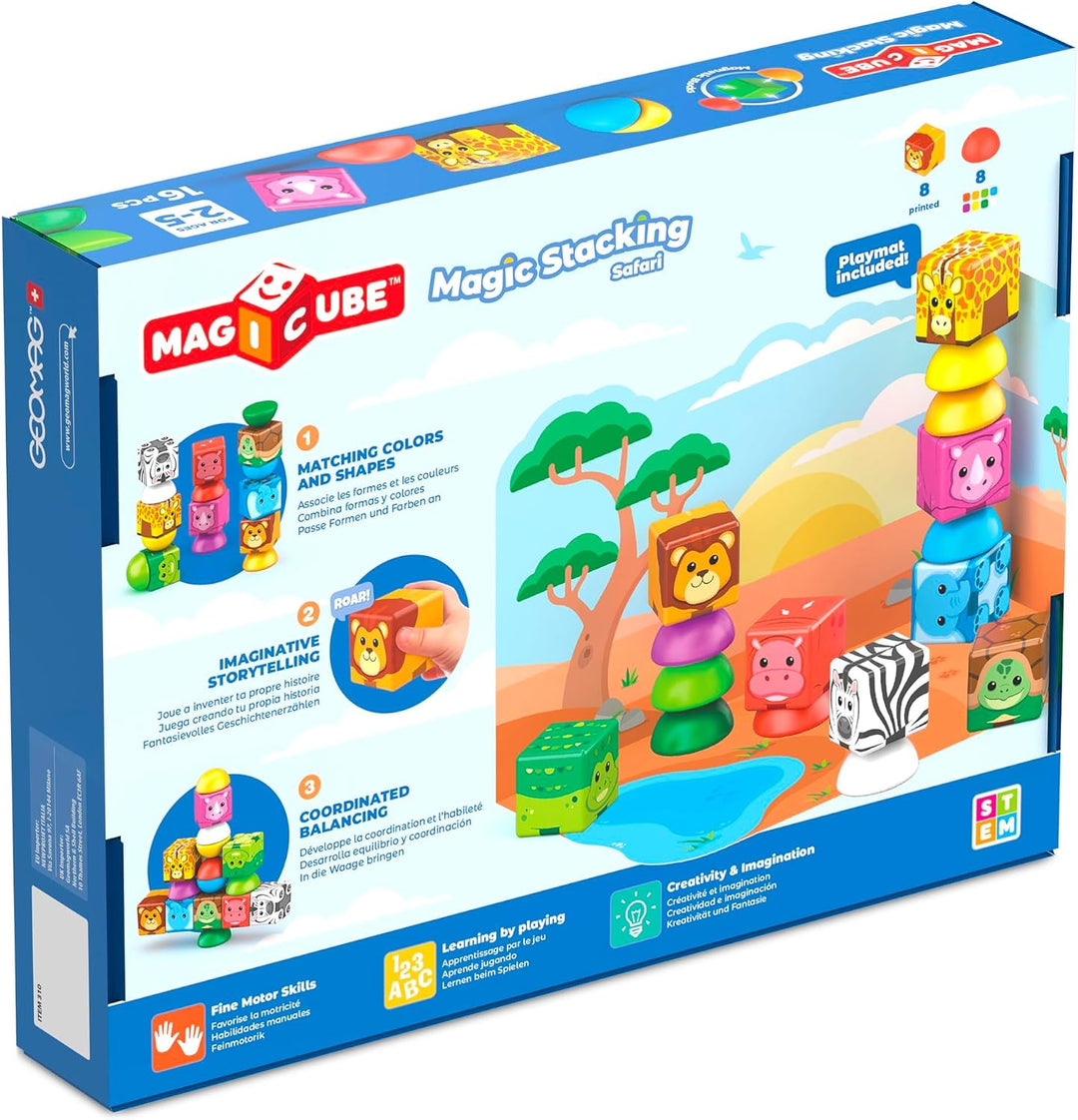 GEOMAG Magicube Stacking 8 Dschungel | Magnetische Bausteine | Baustein-Set mit Dschungelfiguren | M