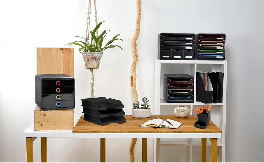 Exacompta 309914D Premium Ablagebox mit 5 Schubladen für DIN A4+ Dokumente. Stapelbare Schubladenbox