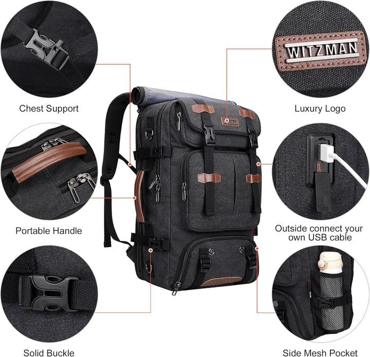 WITZMAN Reiserucksack Herren Gross 40L Canvas Vintage 3 in 1 Rucksack Fit 16 Zoll Laptop Rucksack fü