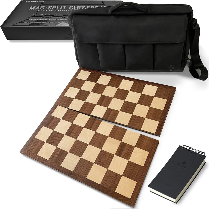 Tempest MagSplit™ Tragbares Schachbrett aus Holz in voller Grösse und Tempest All-in™ wetterfeste Sc