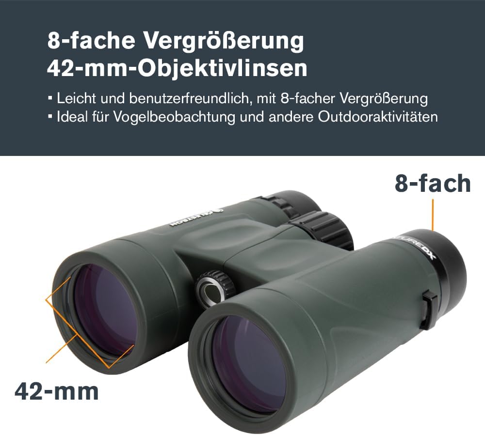Celestron 71332 Nature DX 8 x 42 mm Ferngläser mit mehrfach vergütete Linse, BaK-4 Prismenlinse und