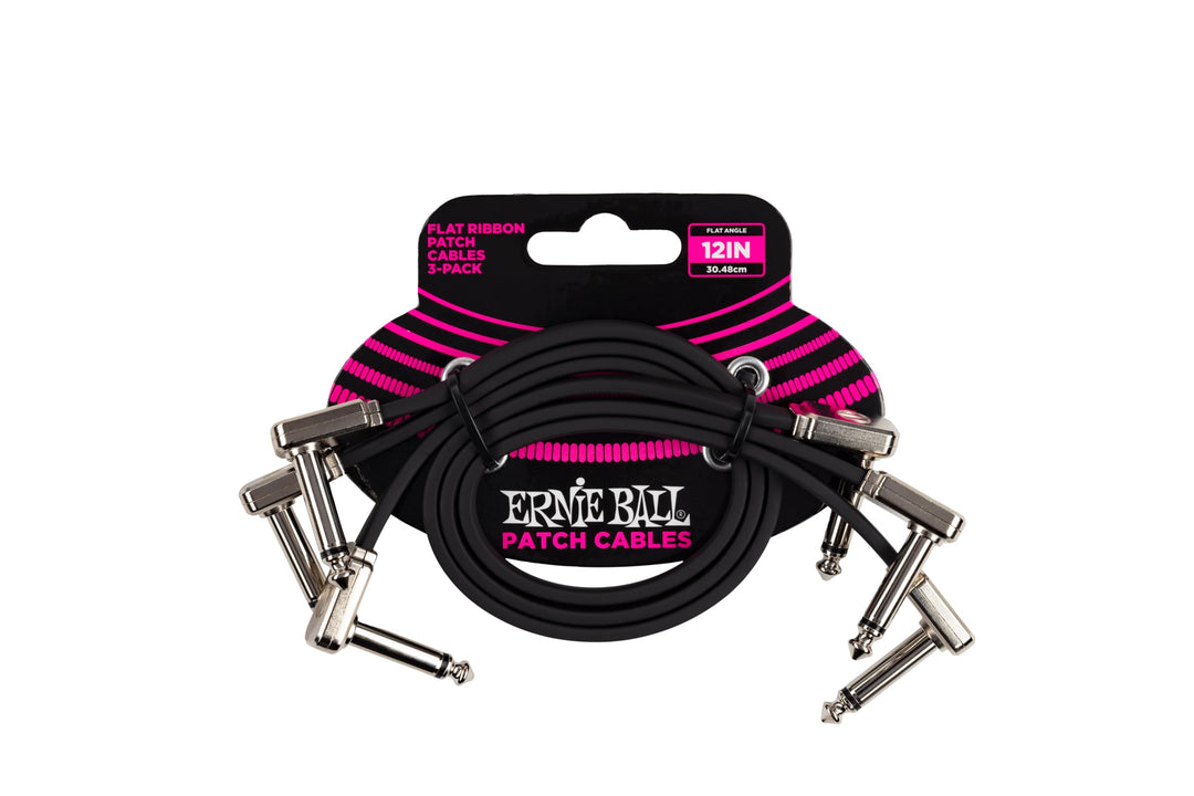 Ernie Ball Flachband-Patchkabel, 3er-Pack, 30 cm Schwarz 30,5 cm 3 Stück, Schwarz 30,5 cm 3 Stück