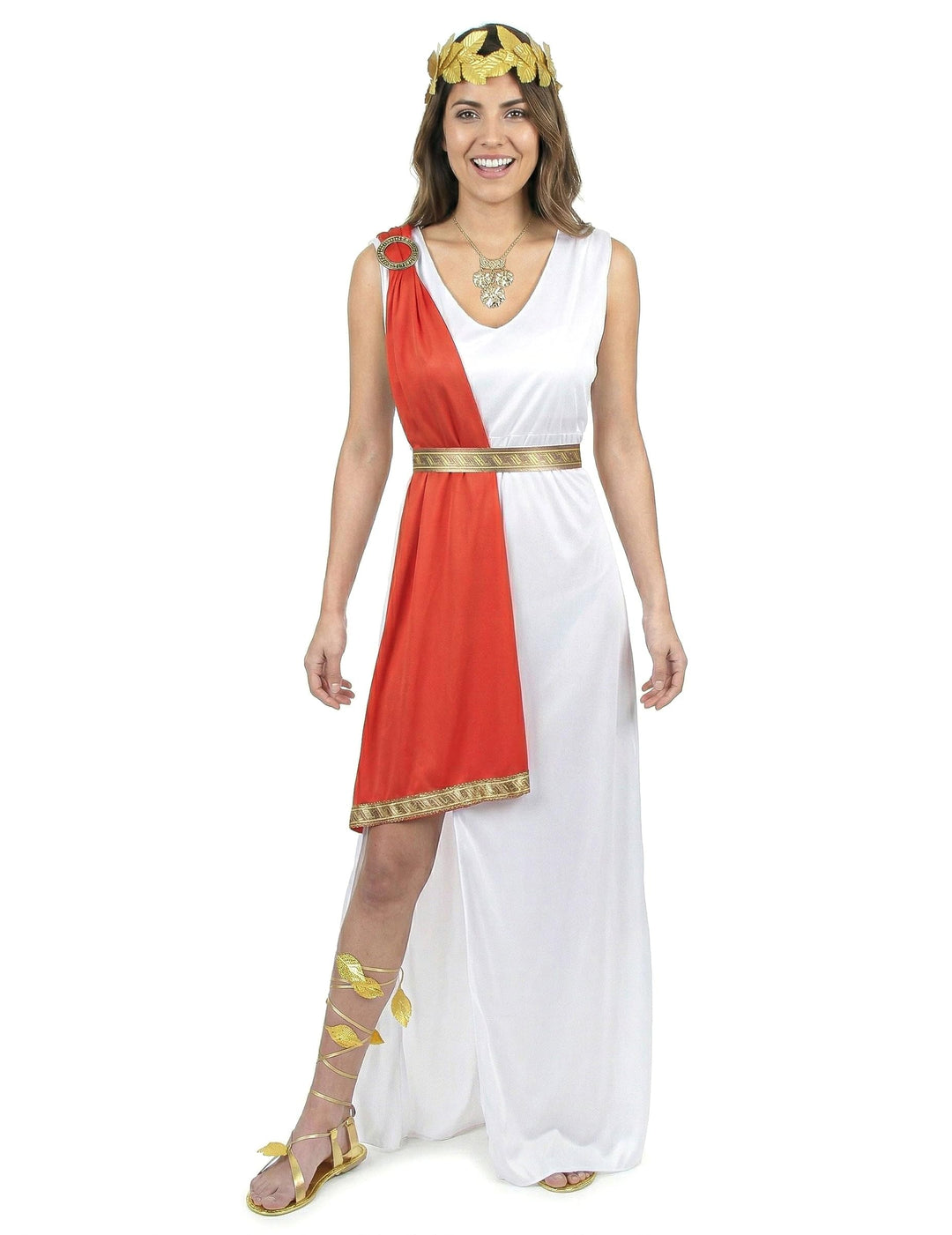 Generique - Elegante Göttin-Damenkostüm Antike Weiss-rot-Gold - L L Weiss, L Weiss