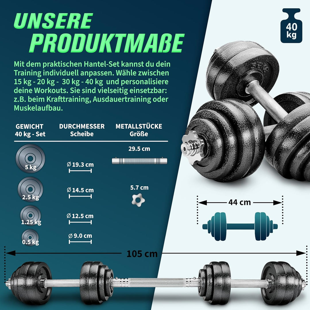 RE:SPORT 2 in 1 Hanteln Set 15-60kg | Hantelset Gusseisen verstellbar | Kurzhantel &amp; Langhantel | St
