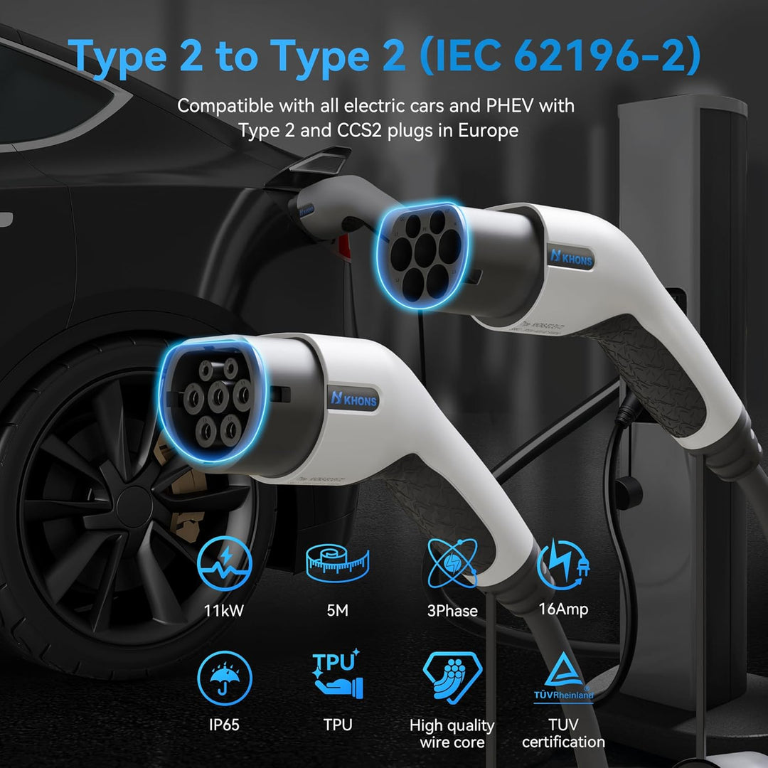 Typ 2 Ladekabel 16A/11 kW/3-Phasig/5 Meter Elektroauto Ladekabel Typ 2 auf Typ 2 EV Ladekabel für E