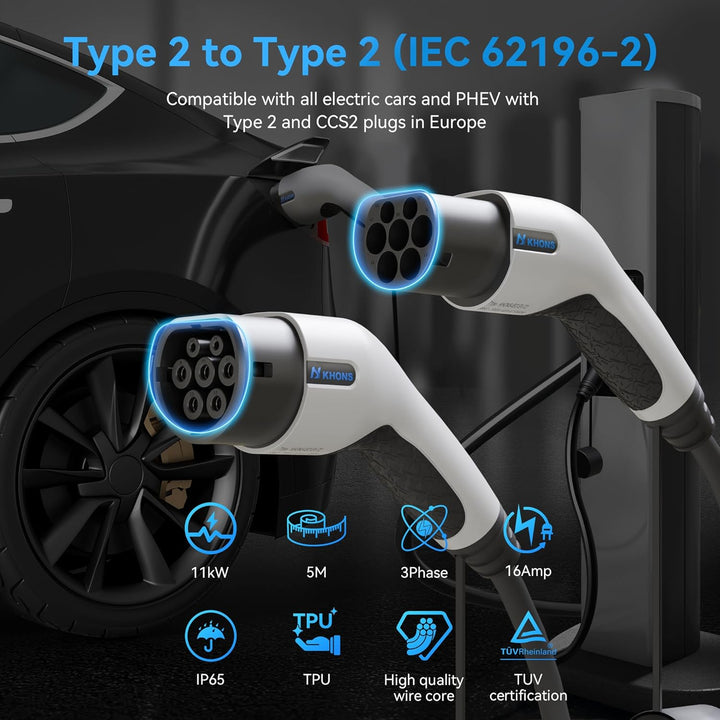 Typ 2 Ladekabel 16A/11 kW/3-Phasig/5 Meter Elektroauto Ladekabel Typ 2 auf Typ 2 EV Ladekabel für E