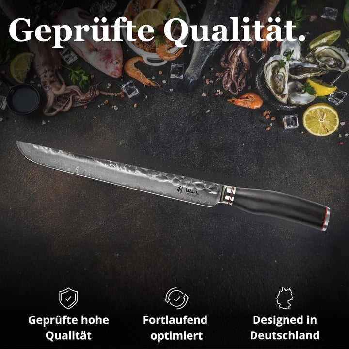 Wakoli EBO Premium Fleischmesser Tanto mit 27,5 cm Klinge und Hammerschlag gefertigt aus 67 Lagen ec