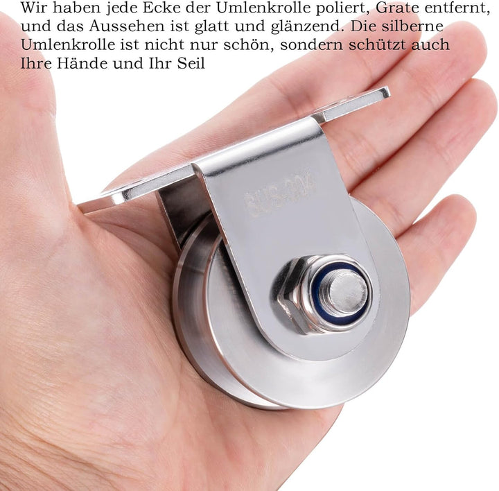48mm Umlenkrolle Stahlseil, Seilrolle mit 2 Kugellager, Umlenkrollen für Seile | 2 Stück 2 48mm-2K+N
