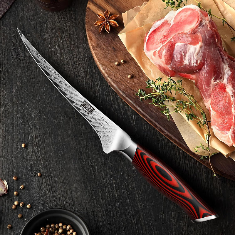 HOSHANHO Filetiermesser 7 Zoll, Ausbeinmesser aus Damaststahl, professionelles Fischfiletmesser zum