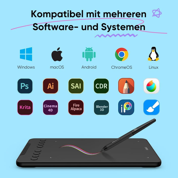 XPPen Deco mini7W V2 Grafiktablett 7x4,37 Zoll, mit Batterielos Stift 16384 Druckstufen, 5080LPI, 20