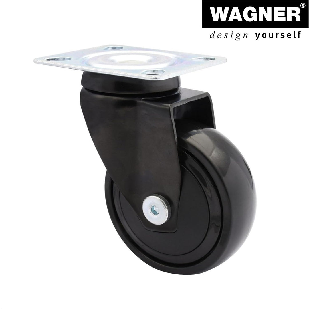 WAGNER Design - 3C - Lenkrollen / Apparaterollen / Möbelrollen 2tlg. Set - schwarz, 1 Rolle ohne u.