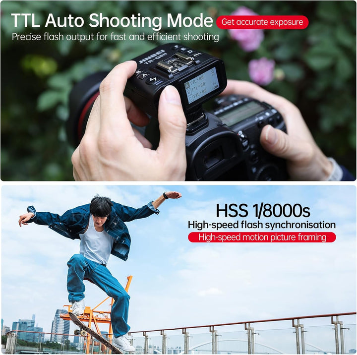 JINBEI TR-Q6II TTL Blitzauslöser, kabellos, universal, kompatibel mit Canon, Nikon, Sony (Auto-Kauf