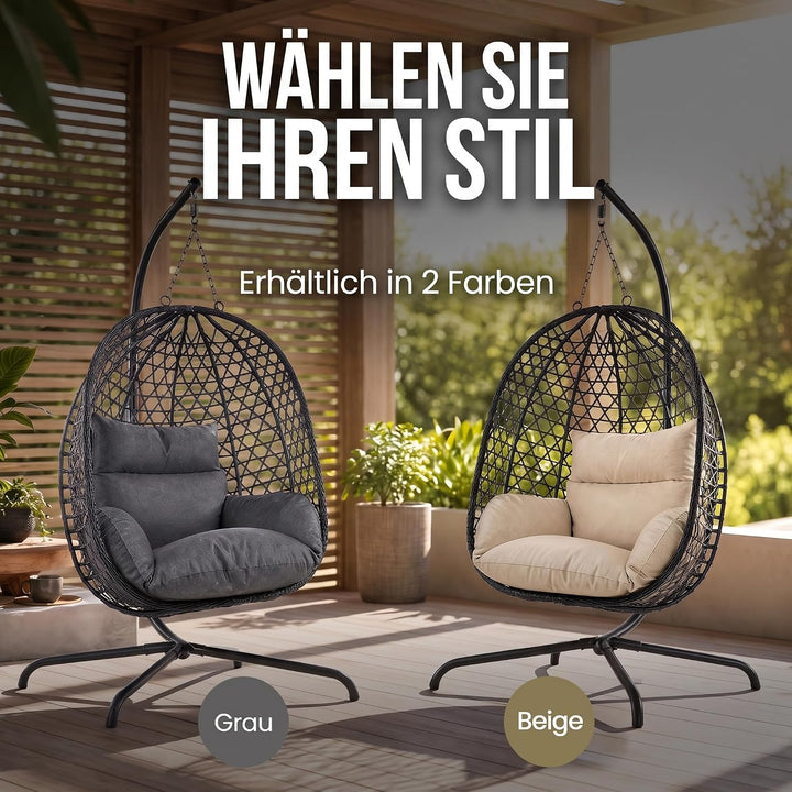 Hängesessel mit Gestell; Hängekorb Sessel; Schwebeliege Rattan Outdoor & Indoor Relax-Stuhl; Egg Sch