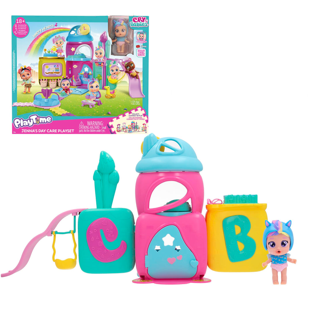 Cry Babies Playtime Jenna's Day Care, Puppenhaus, Playset mit Exklusiver Puppe Jenna, 18+ Zubehörtei