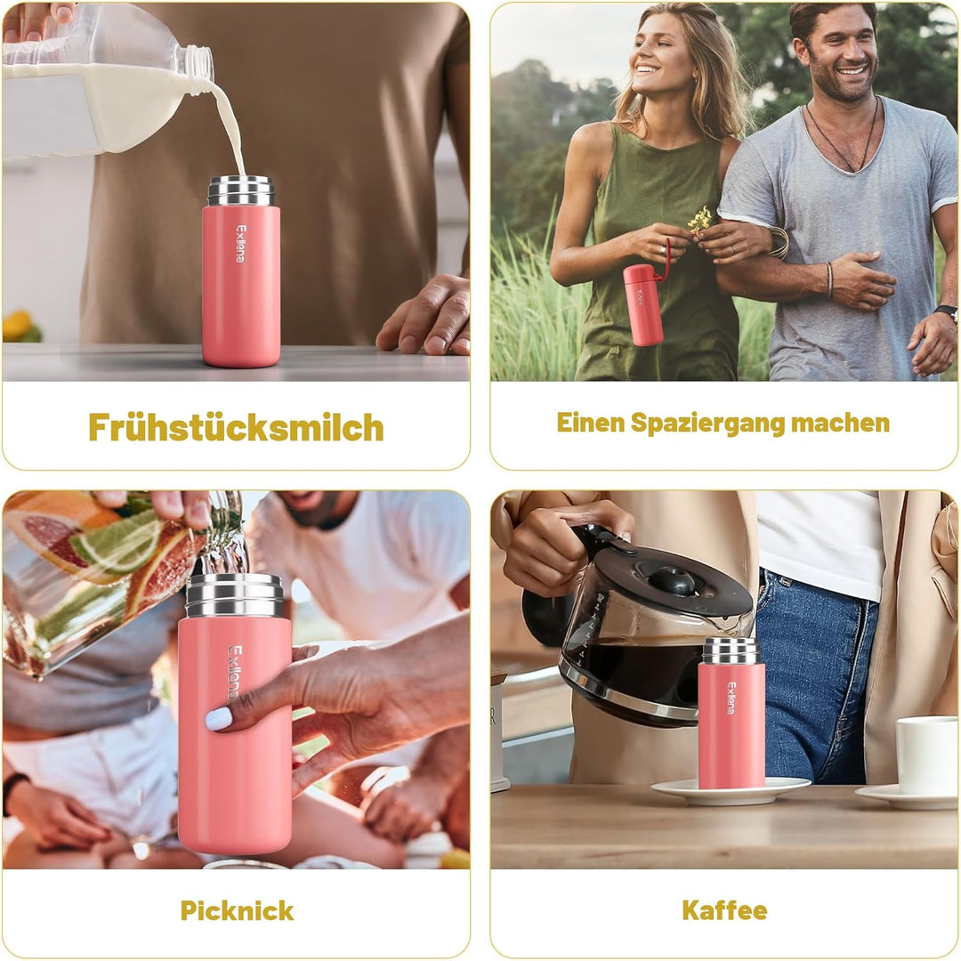 Trinkflasche klein 150ml – Mini-Thermosflasche mit Silikon-Griff, 100% Auslaufsicher, kleine Trinkfl