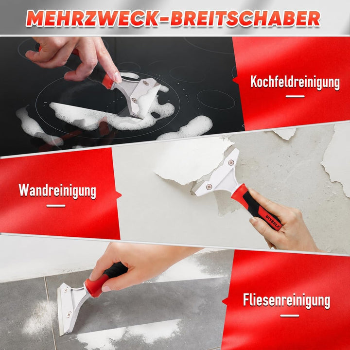 DIYSELF 4-in-1 Glasschaber-Set mit Silikonentferner und Dichtungsschaber Rot, Rot