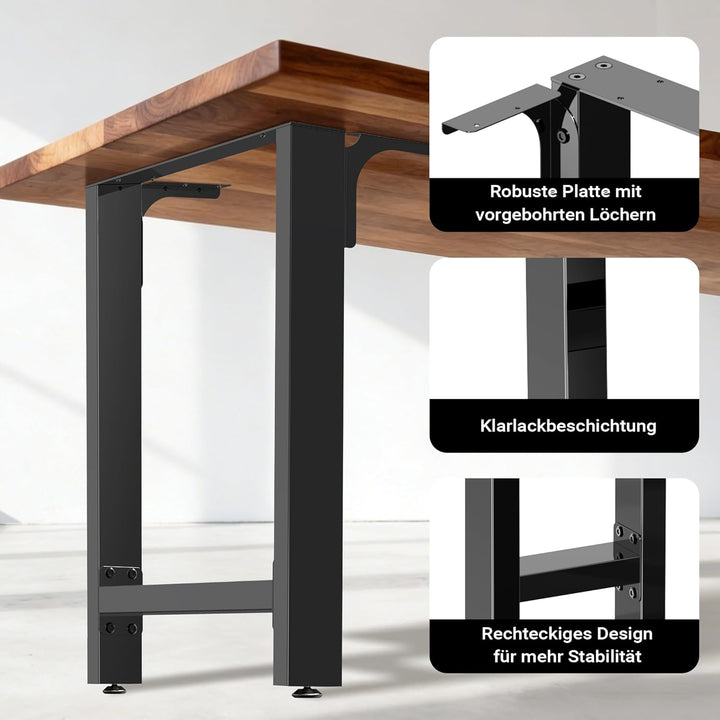 Wiltec Tischkufen Tischbeine aus Vierkantprofilen 60x72cm lackierter Stahl klarlackbeschichtet Tisch