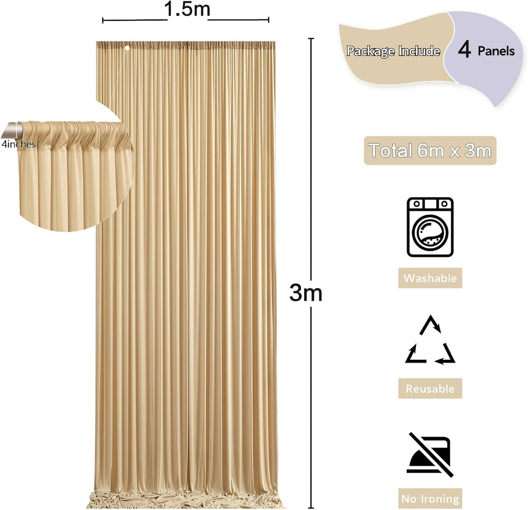 4 Stücke 1,5×3cm Beige Hintergrund Vorhänge für Hochzeit Party 100% Polyester Falten freie Beige Hin