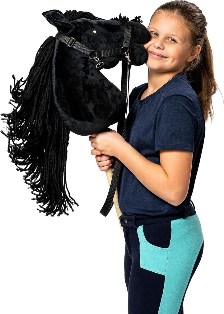 SKIPPI Hobby Horse Schwarzes, Grosses Steckenpferd A3, Schwarz, Hobby Horse mit einem Halfter und Zü