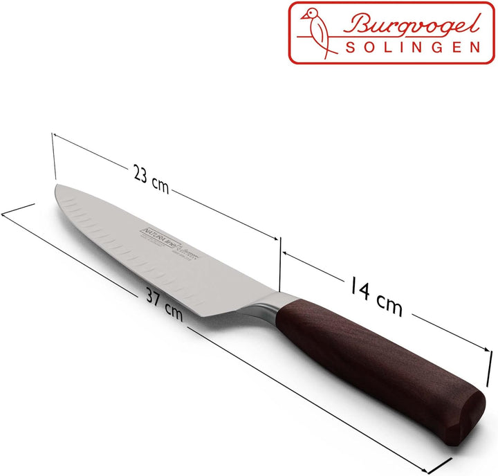 Burgvogel Solingen Natura Line, Kochmesser Holzgriff, rot satiniert, geschmiedet, 23 cm mit Kullensc