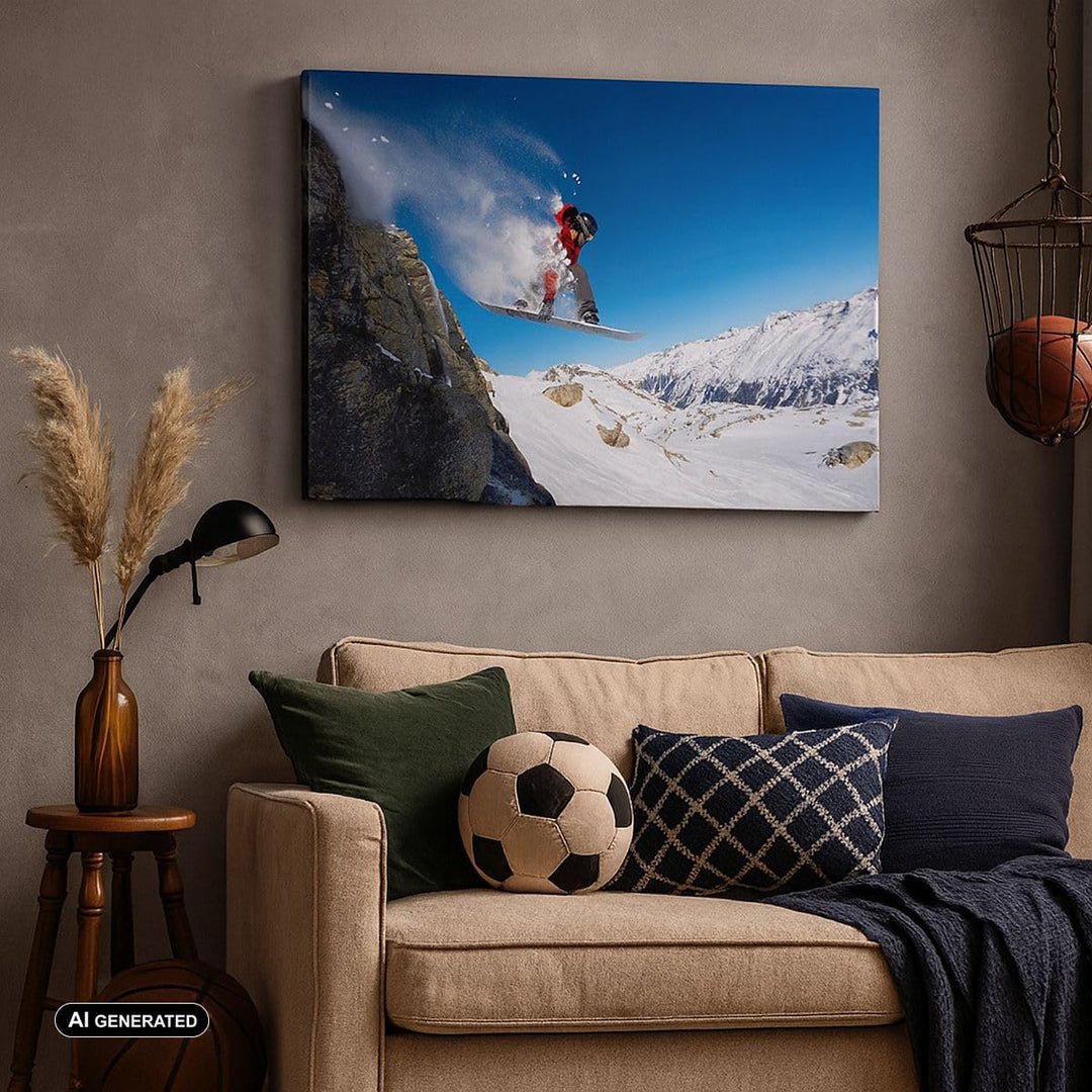 Bilder auf Leinwand 100x70cm Leinwandbild Snowboard Winter Berg Gipfel Gross Wanddeko Bild Schlafzim