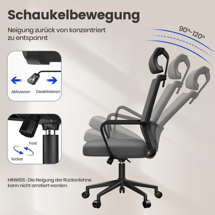 naspaluro Bürostuhl Ergonomisch, Schreibtischstuhl mit Verstellbarer Kopfstütze, Hochklappbaren Arml