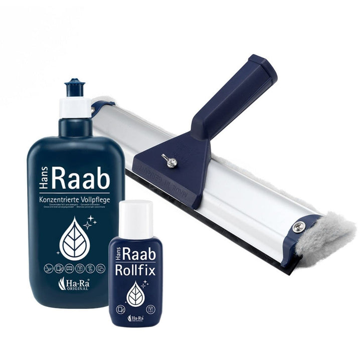 Ha-Ra Fenster-Putz-Set I Fensterwischer 32cm I Konzentrierte Vollpflege 500ml I Rollfix zur perfekte
