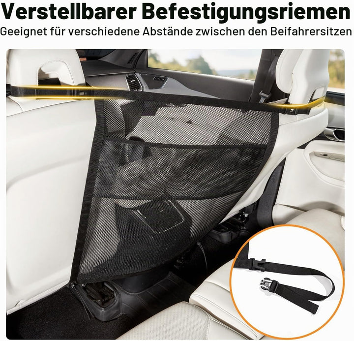 Hundegitter Auto Mit Aufbewahrungstaschen Trennnetz Hund - Hundenetz für Vordersitz, Sicherheitsbarr
