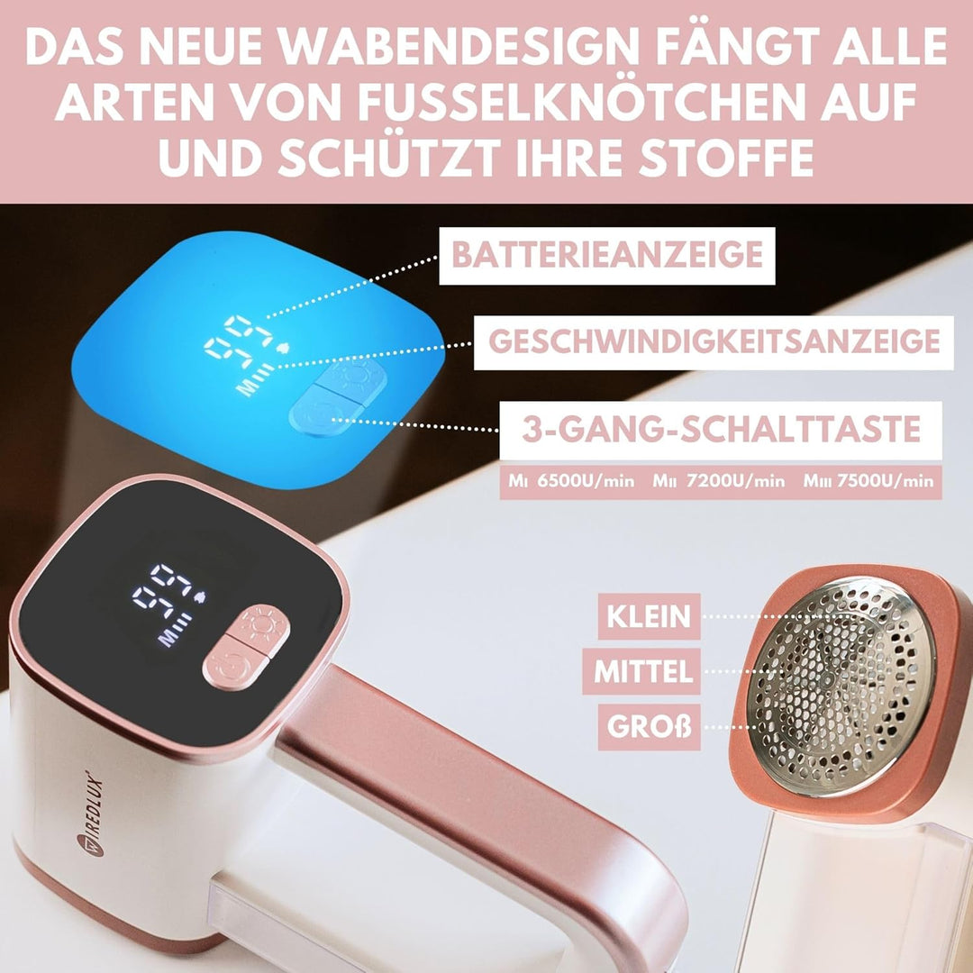 Fusselrasierer Elektrisch WiredLux - Wiederaufladbarer Fusselentferner für Kleidung & Möbel - LED-Li