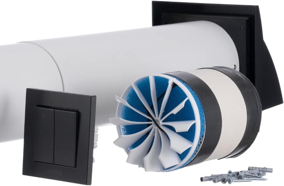 EUROPLAST 100mm Dezentrale Lüftung mit Wärmerückgewinnung mit Wandschalter - Anthracite Lüftungsanla