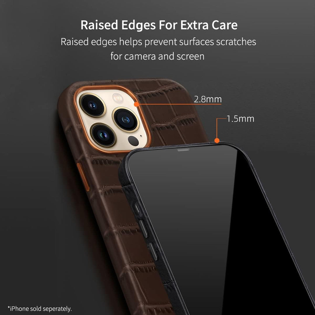 Docco Jette kompatibel mit iPhone 14 Pro Lederhülle, echtes Rindsleder hülle geprägtes Krokodilmuste