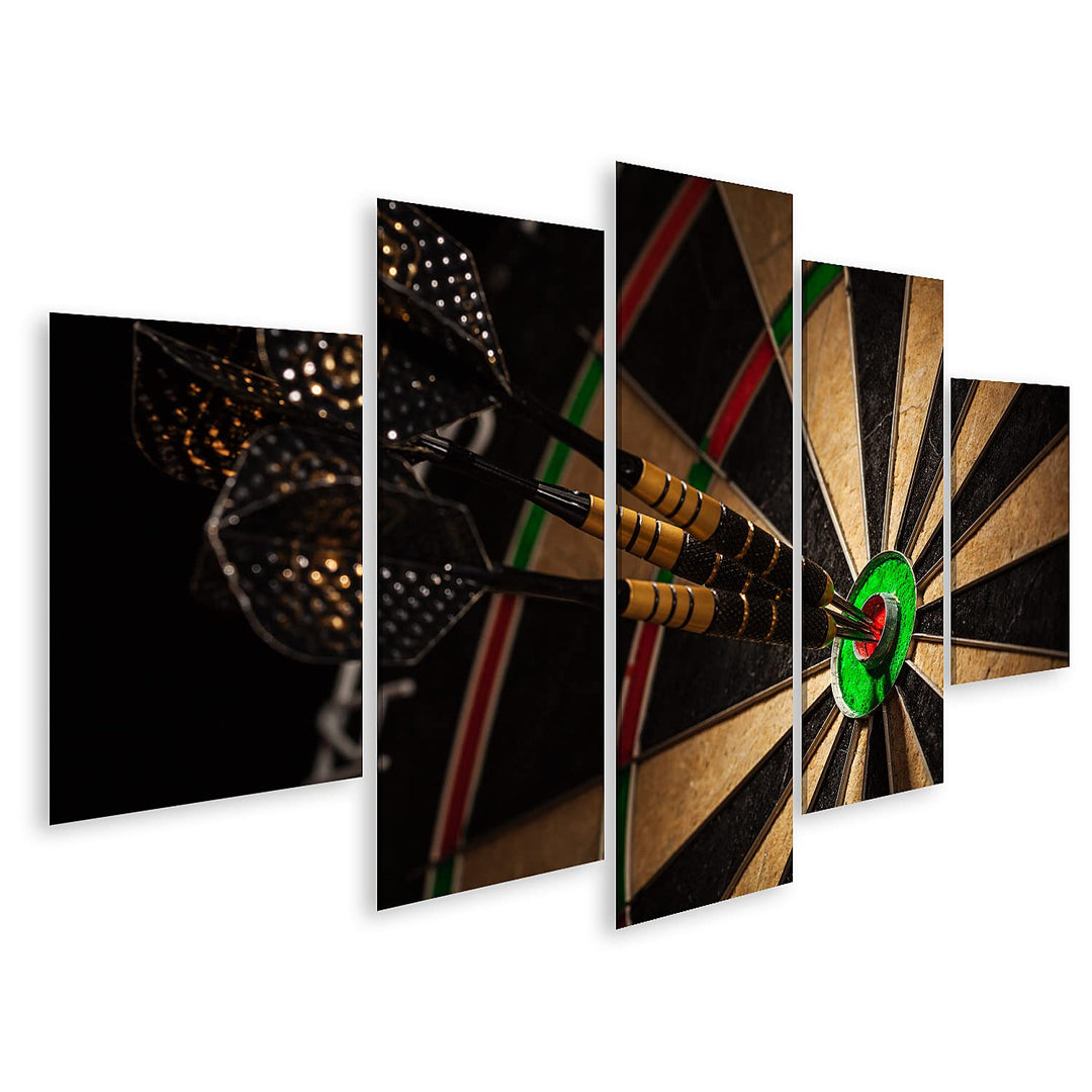 islandburner Bild auf Leinwand Drei Darts Bulls Eye Bilder Wandbilder Poster Leinwand 170x80cm - 5 T