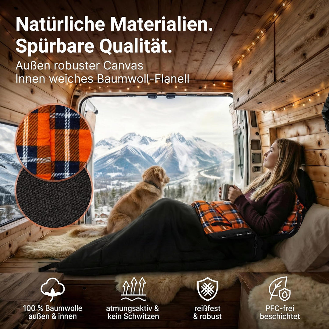 EXPLORER Arctic XXL Deckenschlafsack Winter -24°C Extrem – Camping Schlafsack aus 100% Baumwolle &amp; F