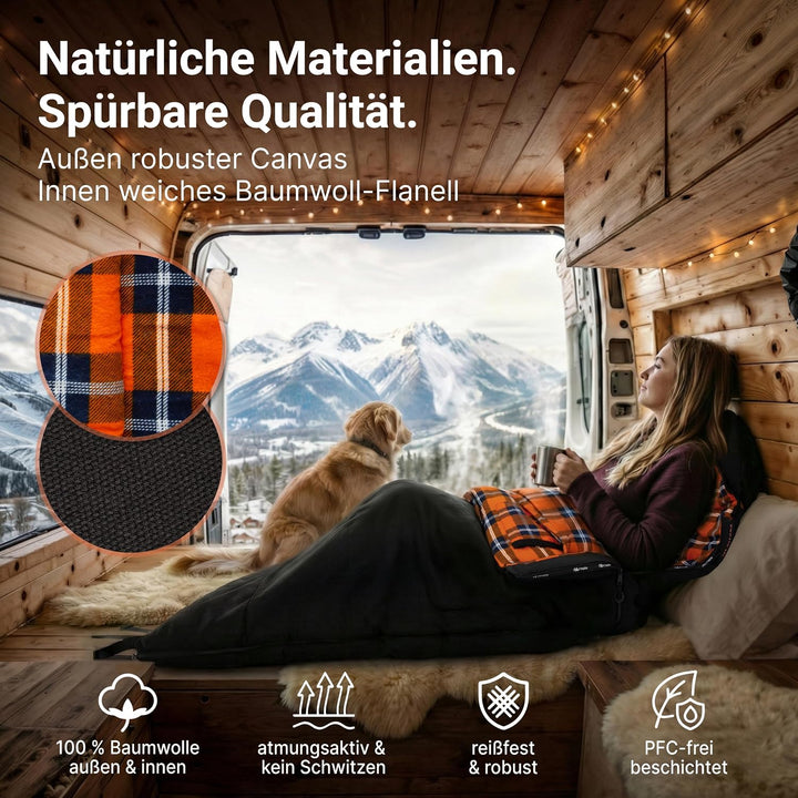 EXPLORER Arctic XXL Deckenschlafsack Winter -24°C Extrem – Camping Schlafsack aus 100% Baumwolle &amp; F