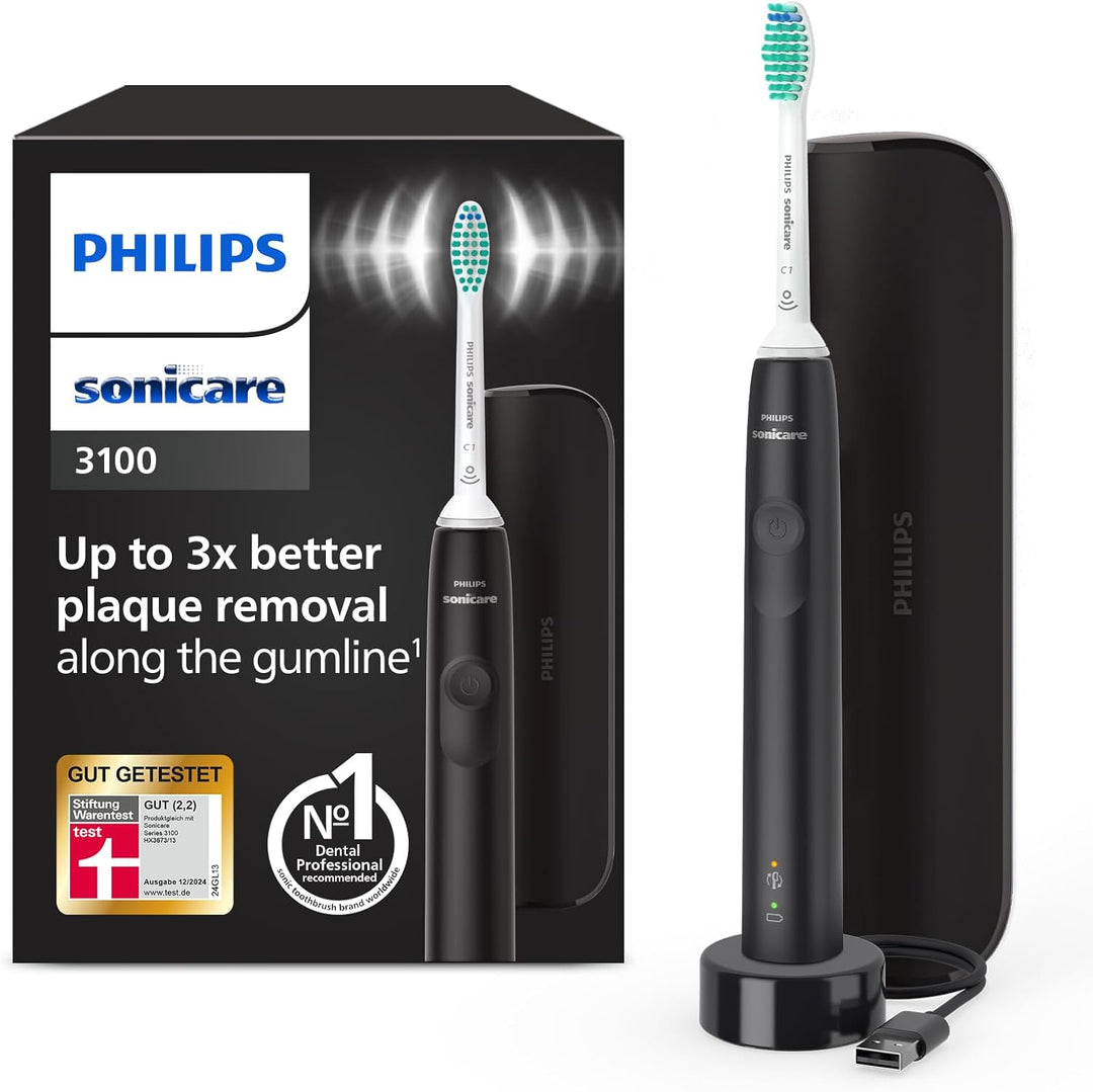 Philips Sonicare 3100 elektrische Zahnbürste, Schallzahnbürste, Andruckkontrolle und Timer, Reiseetu