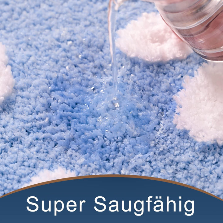 QJHOMO Blau Badezimmerteppich Niedliche Gänseblümchen Badematte rutschfest Waschbar Badteppich Weiss