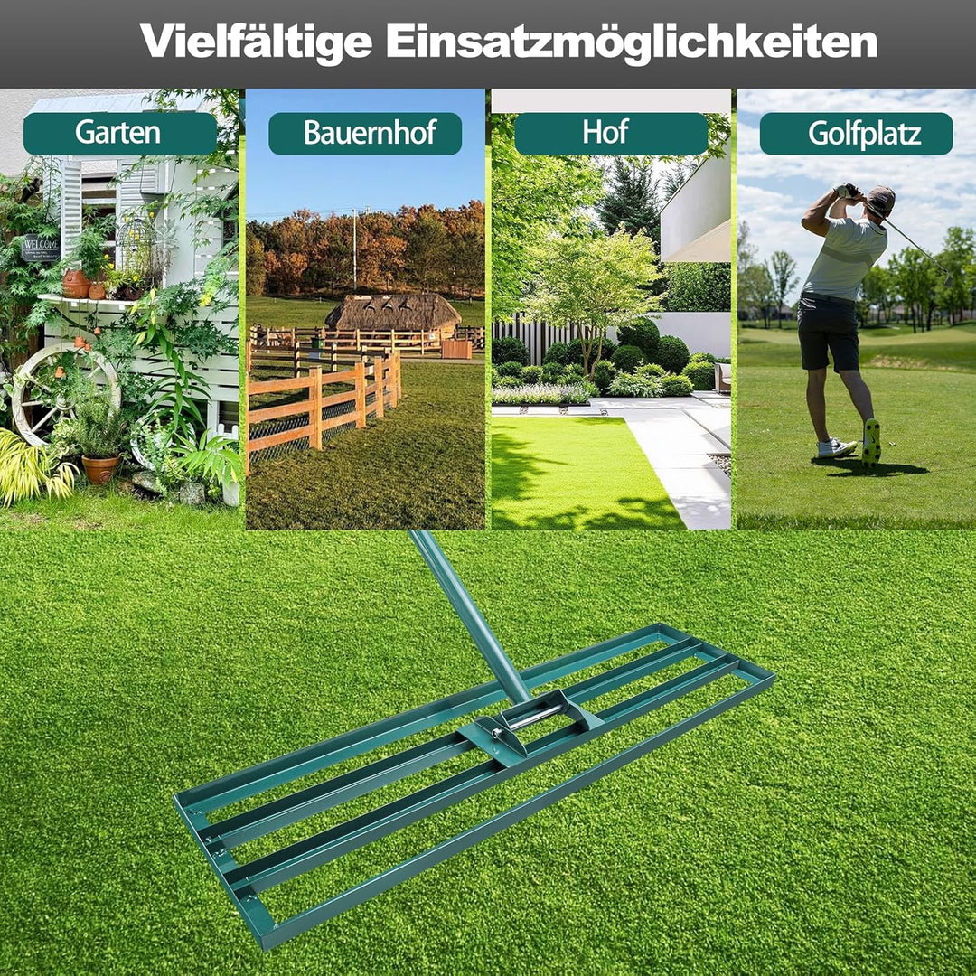 Rasen Nivellierungsrechen, 91x 25 cm Rasenwerkzeug Rakel mit 186cm Verstellbarer Stiel, Garten Level