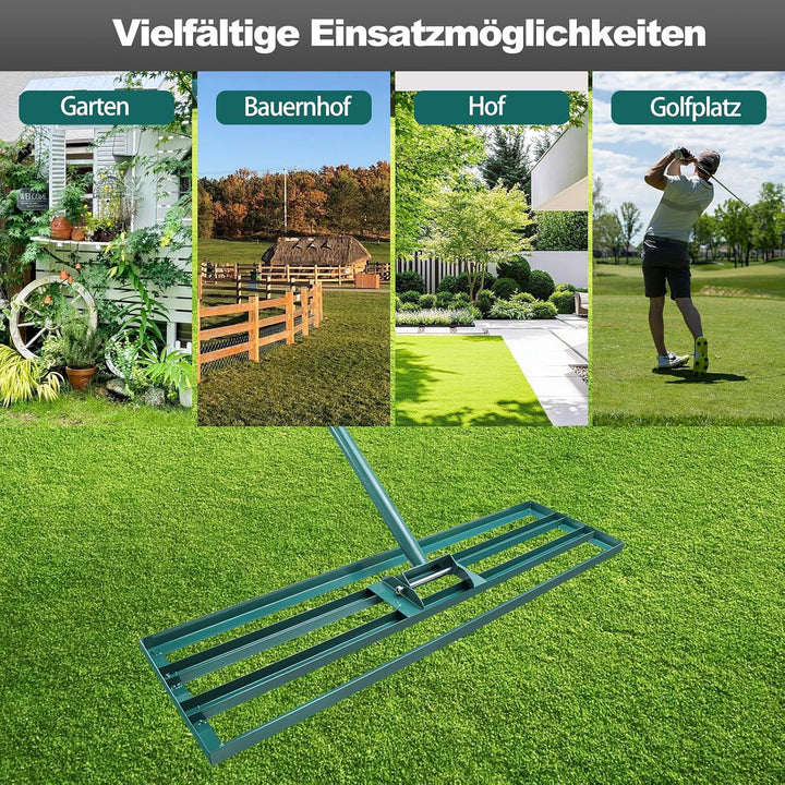 Rasen Nivellierungsrechen, 91x 25 cm Rasenwerkzeug Rakel mit 186cm Verstellbarer Stiel, Garten Level