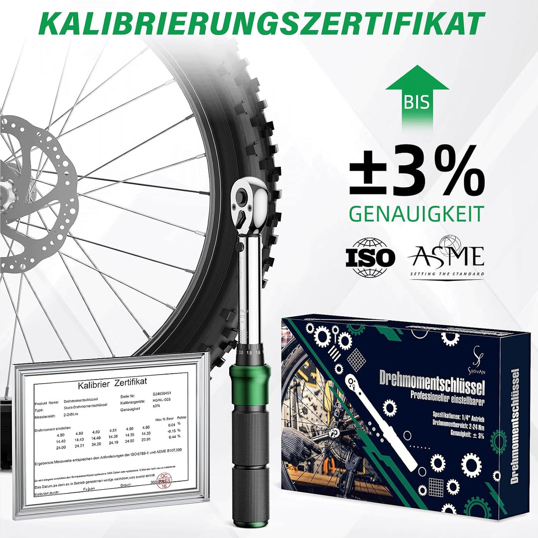 SS SHOVAN 21TLG Drehmomentschlüssel Fahrrad, 1/4 Zoll 2-24 Nm Steckschlüsselsatz, 72 Zähne Umschaltk
